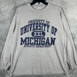 Michigan Shirt Men's M Long Sleeve Grey Center Graphic Logo University